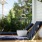 a deck with a potted plant and a potted tree